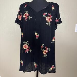 NWT Black Floral Embroidered Women's Blouse 1X
